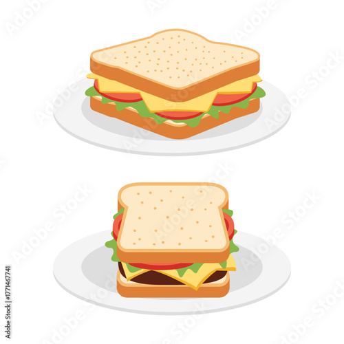 Toasted sandwich meal served on white plate