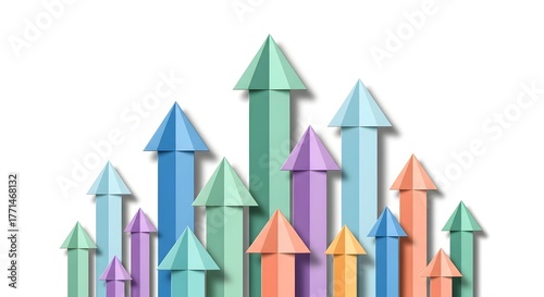 Business growth chart with upward arrows and colorful 3D design