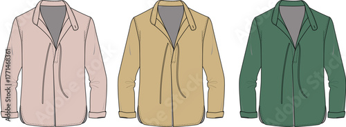 Three different colored casual shirts displayed side-by-side on a white background, perfect for fashion or clothing concepts