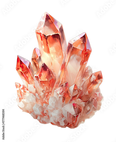 Orange crystal cluster. Angular, translucent, watercolor effect