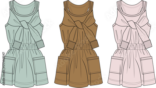 Fashionable Dresses Vector Illustrations of Stylish Women's Dresses with Bows