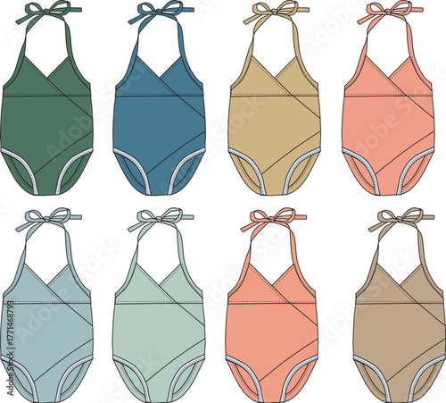 Assorted One-Piece Bodysuit Illustrations for Babies in Pastel Colors