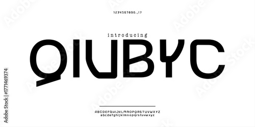 Quibyc Font. The New Sans Fashion font alphabet. Minimal modern urban fonts for logo, brand etc. Typography typeface uppercase lowercase and number vector illustration.