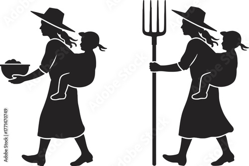 Woman farmer with child vector illustration farming agriculture editable vector