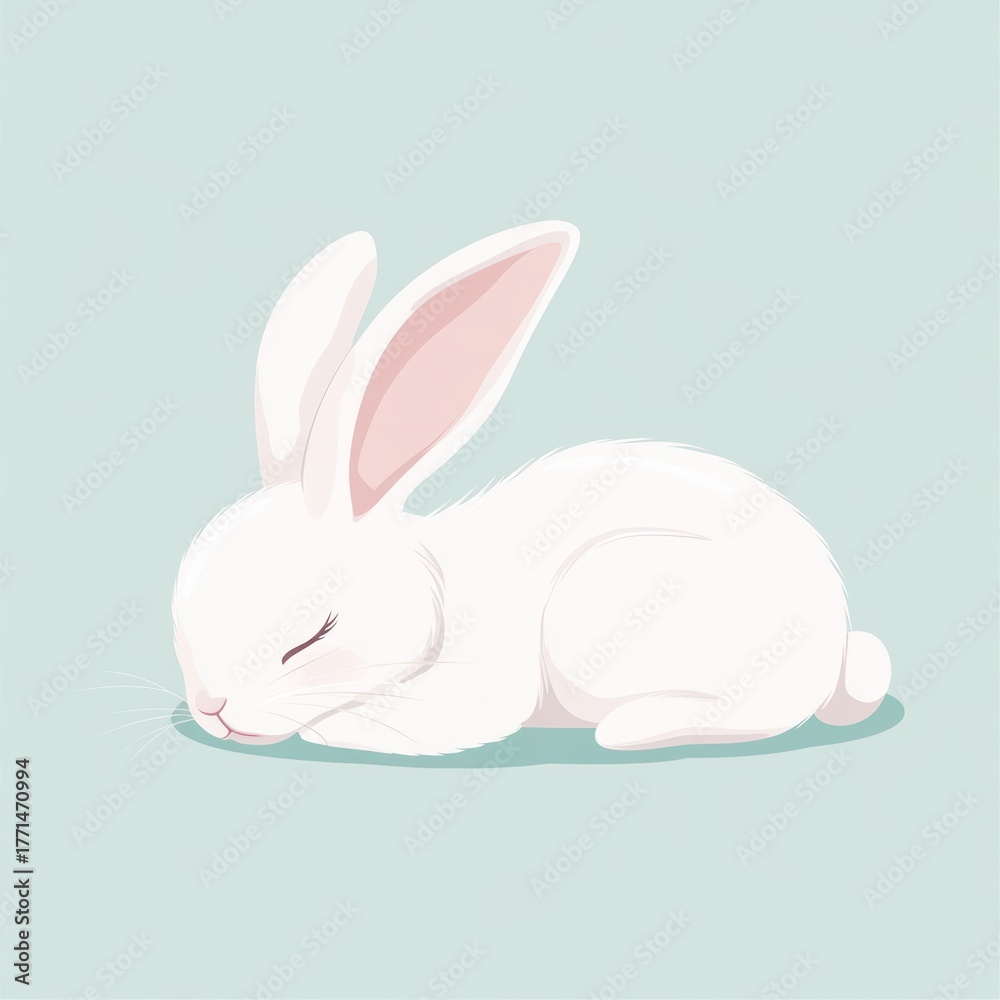 Obraz premium White Bunny sleeping illustration background animal.