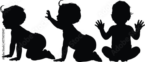 Baby milestones silhouette stages crawling sitting development editable vector