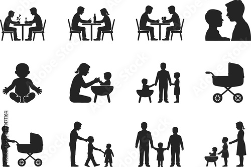 Family relationships and parenting stages vector silhouette set editable vector