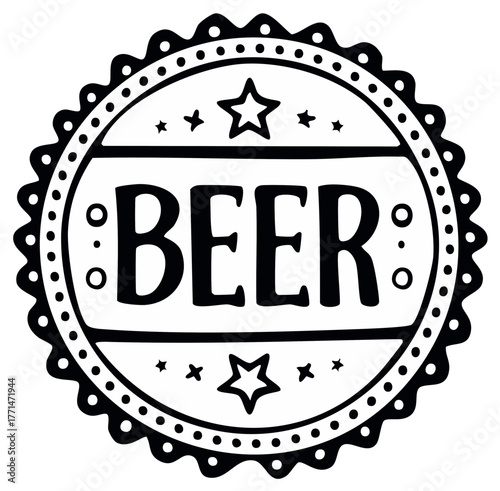 Rustic Beer Emblem with Stars and Dots Decorative Element