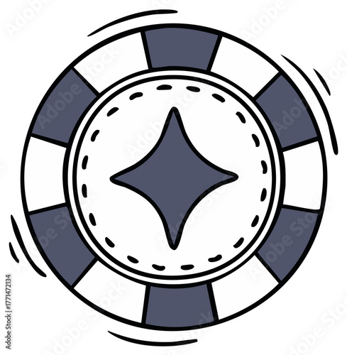 Playful Cartoon Poker Chip with Diamond Card Suit Symbol for Gambling and Casino Fun