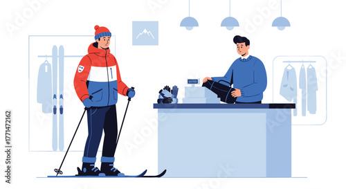 Get ready for winter adventures with top-quality ski gear at the snow shop perfect for promoting your winter sports business or travel agency
