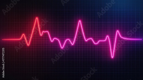 Vibrant Electrocardiogram Pulse in Neon Colors on Dark Background Representing Heartbeat and Vital Signs of Life with Modern Digital Aesthetic