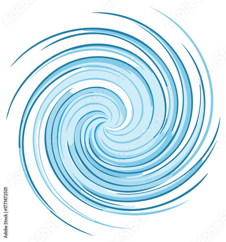 Dynamic swirling blue vortex of water or wind spiral pattern illustration