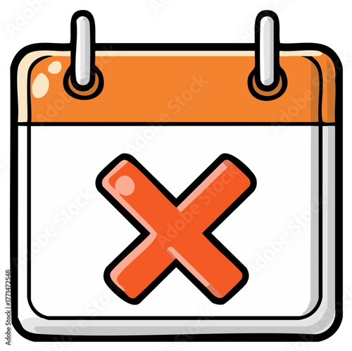Orange and white cartoon calendar icon with a large red X indicating a canceled or unavailable date