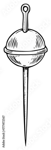 Classic Fishing Bobber Hand Drawn Illustration. Vintage Angling Float Design for Outdoor Recreational Sports