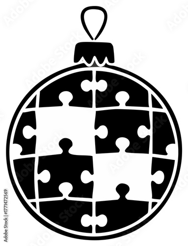 Christmas ornament shaped like a puzzle with a hanging loop and serrated top