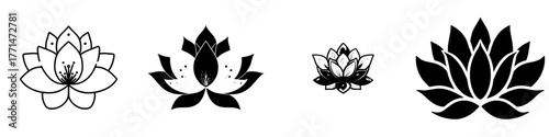 Modern icon object featuring a flat style pink lotus flower symbol, often used in the wellness, health, and yoga industry, or as a meditation logo, set against a white background with five petals