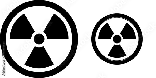 Radiation symbol signifying caution and safety hazard due to radioactive contamination is represented by a modern black and white silhouette icon graphic clipart artwork illustration pictogram