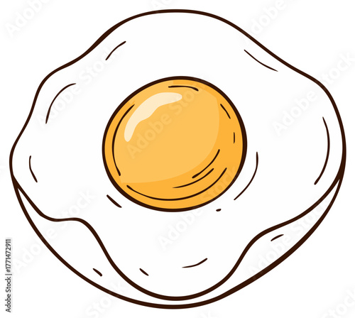 Cartoon Fried Egg with Golden Yolk and White Egg White, Isolated