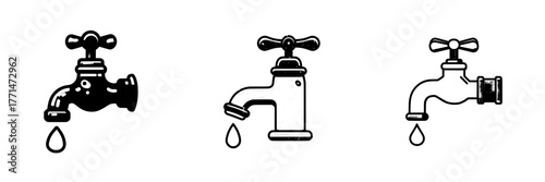 A modern water tap icon is depicted in a flat style, also known as a faucet modern icon, shown as a blue illustration isolated on a white background