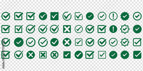 Check tick mark icon set. Cross box x check mark checkbox v list vector draw hand drawn sketch doodle brush marker checklist symbol wrong right circle. Vector Illustration