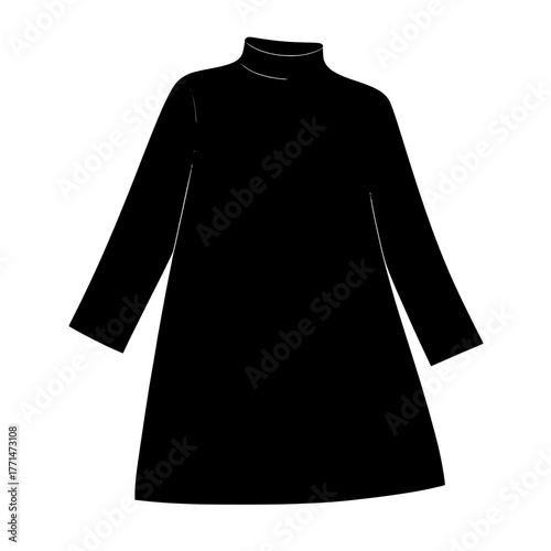 The technical drawing of a mini dress features a wide V neck, long sleeves, an H line, and a zipper, all showcased in a flat sketch CAD mockup for women's fashion design and style