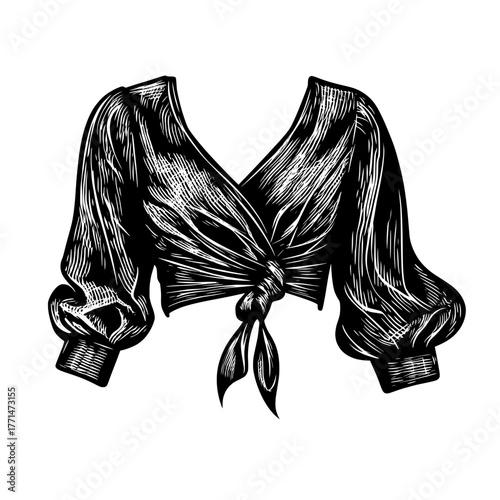 The design template features a puff balloon short sleeve blouse with a V neck, knotted top, and cuff hem for a modern look