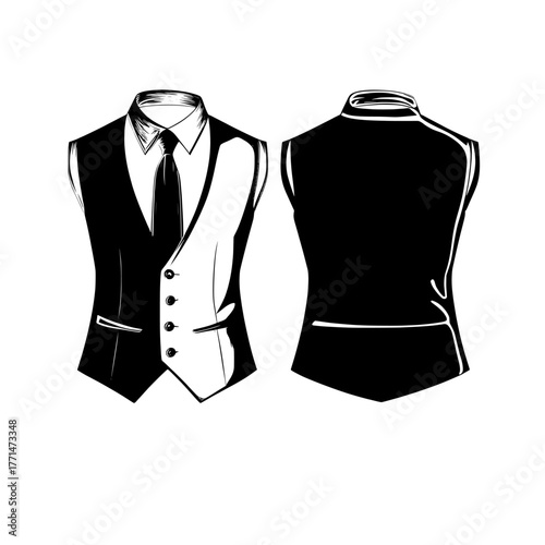 The Classic Vest Jacket Blazer is depicted in a technical fashion illustration, showcasing a vintage jacket vest with a fashion flat technical drawing template
