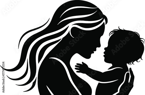 Mother and baby silhouette vector illustration motherhood love editable vector
