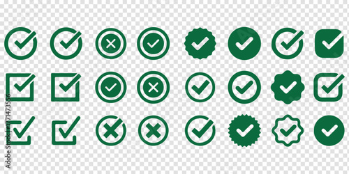 check mark icons tick symbols in green circle . Represents confirmation, approval, success, or completed tasks or status. for web, checklists, and task completion projects