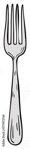 Cartoon drawing of a fork isolated on white background