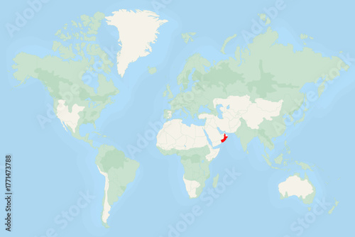 Oman Highlighted on World Map with National Flag. Oman Map and Flag.