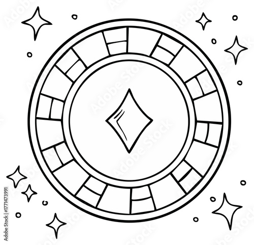 Doodle Style Casino Poker Chip with Diamond Suit and Sparkles
