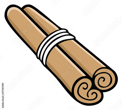 Rolled Cinnamon Sticks Bound Together with White Twine