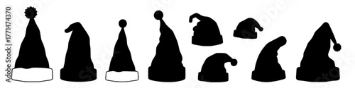 a collection of santa hat silhouettes in various shapes and styles for festive designs