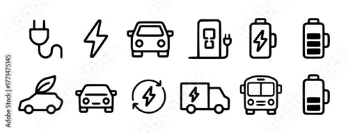 Electric Vehicle and Charging Icons A Collection of Symbols