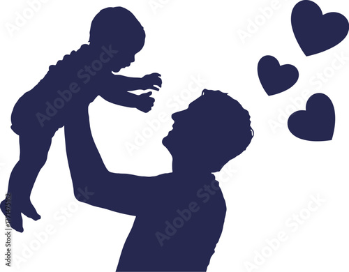 Father and child silhouette happy family love and fatherhood concept editable vector