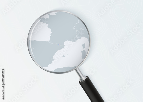 Andorra Map Under Magnifying Glass with National Flag Overlay.