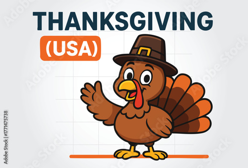 Thanksgiving USA Banner with Character Template