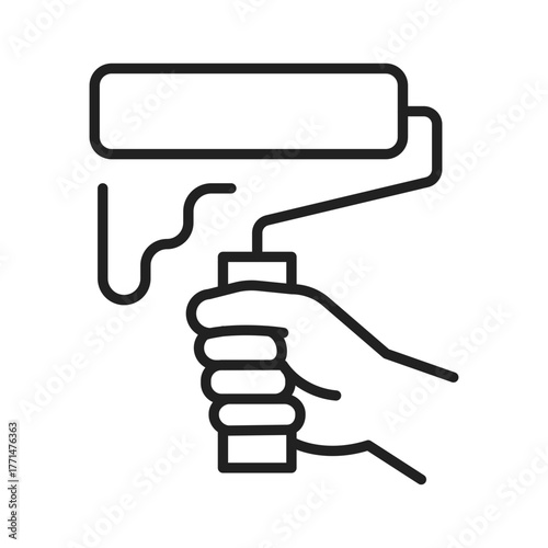 Hand holding paint roller icon, minimal line style