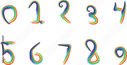 Colorful rainbow numbers set from zero to nine vibrant design elements
