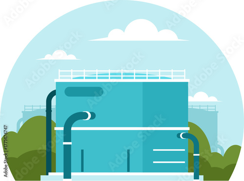 Industrial crude oil storage tank illustration
