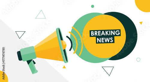Breaking news announcement with vibrant megaphone design for promotional marketing campaigns and urgent updates, spreading awareness, attention grabber