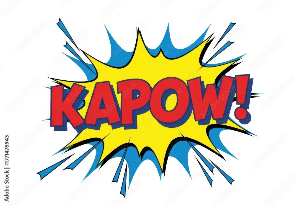 Fototapeta premium Explosive kapow comic book sound effect in bright yellow and red