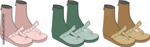 Colorful sandal flat-sole footwear models in multiple color combinations for fashion design ideas