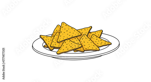 Golden corn tortilla chips piled high on a plate, ready for dipping at your next fiesta or casual gathering and adds a touch of fun to a project