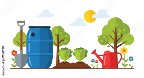 Charming Garden Scene, Ideal for Gardening Projects, Sustainable Living, and Promoting an Eco-Friendly Lifestyle