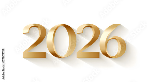 Happy New Year 2026 Golden Text on White Background Celebration
