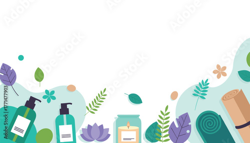 A calm, healthy lifestyle with natural spa products and yoga, perfect for wellness promotions or serene backgrounds for your design project
