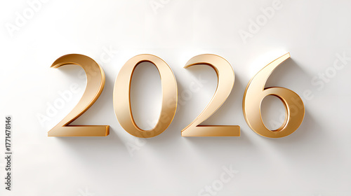 Happy New Year 2026 Golden Text on White Background Celebration