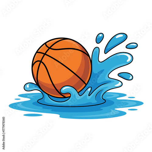 Basketball splashing in water illustration vector graphic for sports and recreation concepts promotional material and visual storytelling engaging design element
